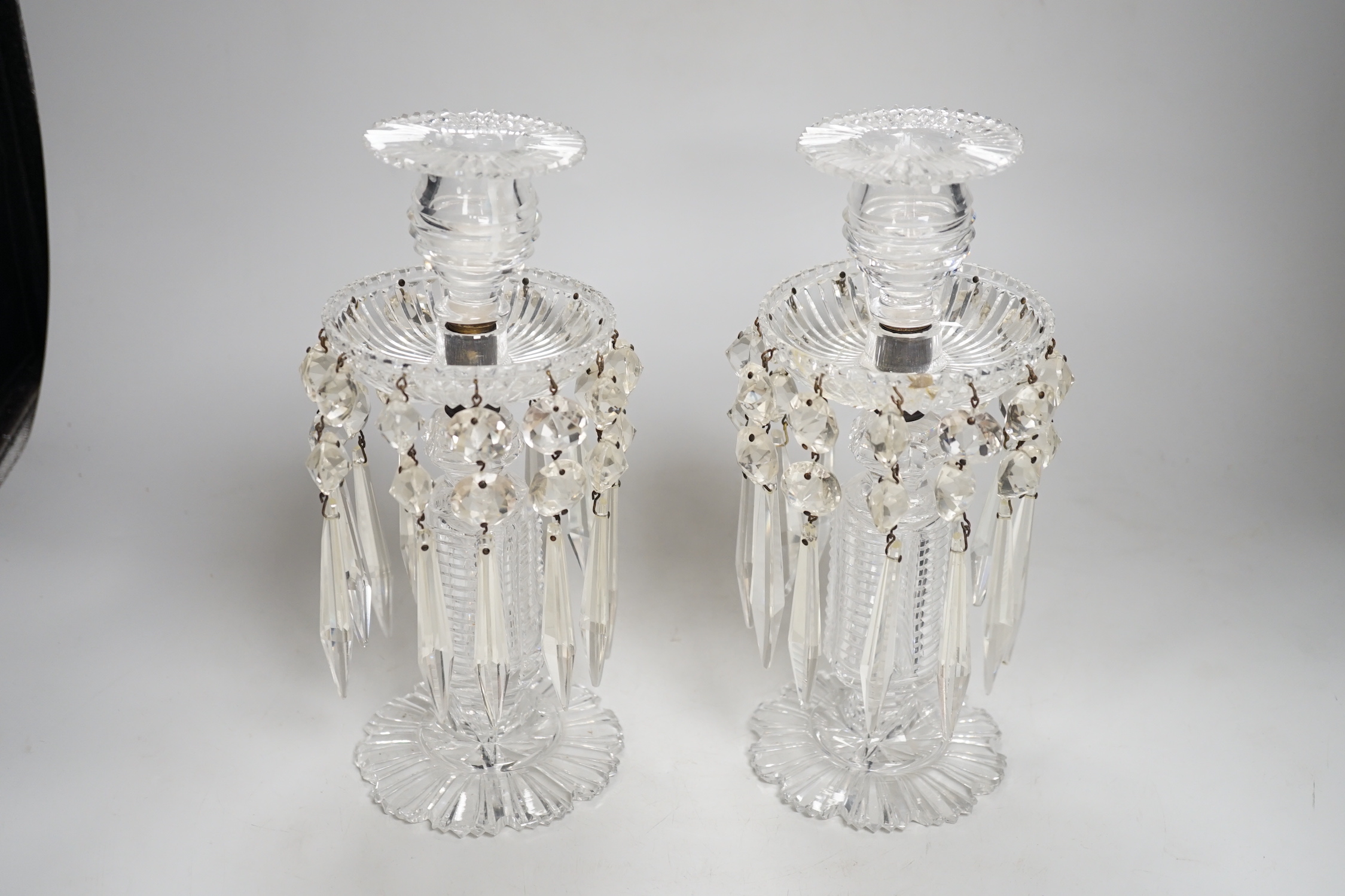A pair of 19th century cut glass table lustres, 26cm high